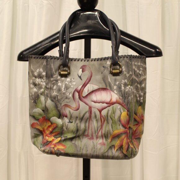 Anuschka Gray and Pink Flamingo Shoulder Bag - Picture 8 of 13